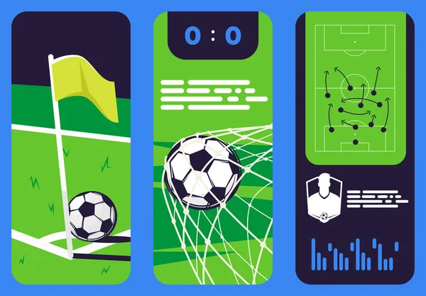 Wektorowa Ilustracja Zestawu Kompozycji Piłkarskich Dla Aplikacji Mobilnej Statystyk Wykresów — Wektor stockowy