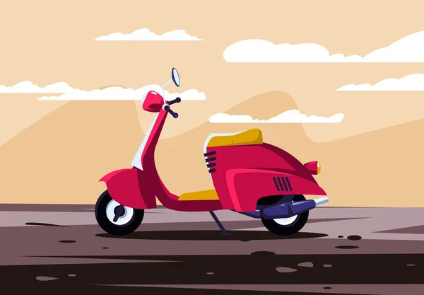 Ilustração Vetorial Scooter Vermelho Estacionado —  Vetores de Stock