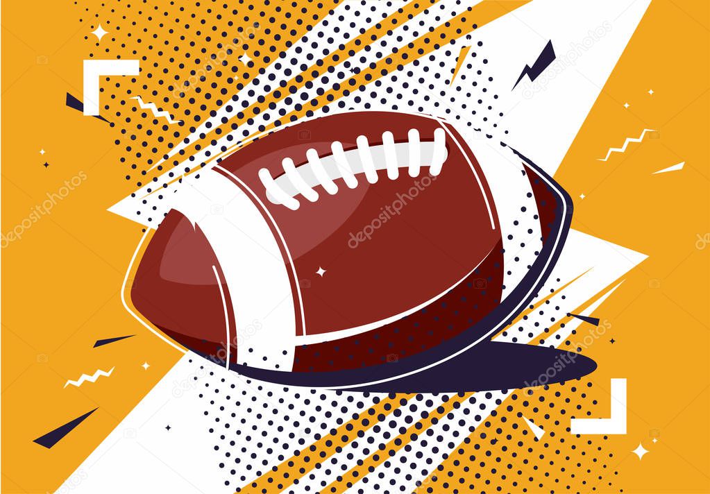 Vector illustration of an American football ball in pop art style