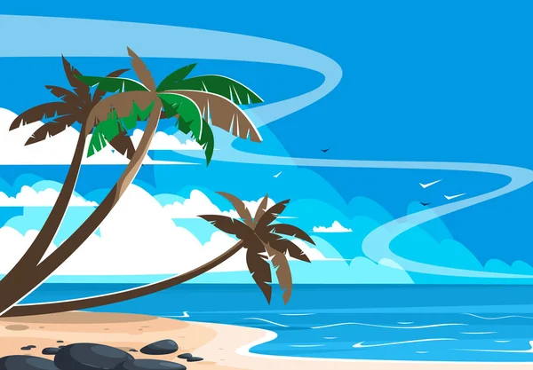 有棕榈树的海滩景观 有云彩的海景 — 图库照片
