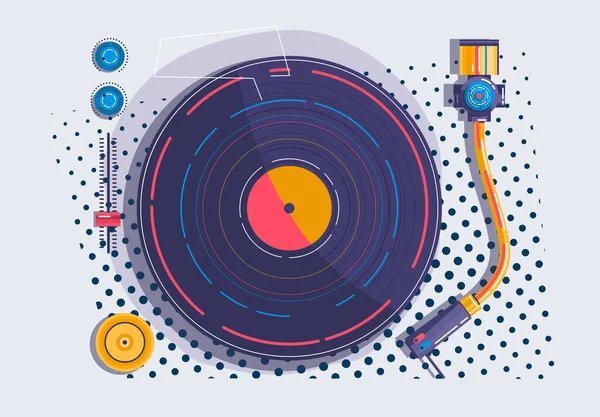 Illustratie Van Een Vinyl Speler Met Pop Art Details Bovenaanzicht — Stockvector