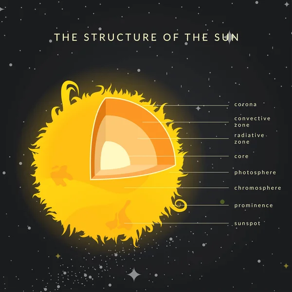 공간에 태양의 상세한 구조의 이미지 — 스톡 벡터
