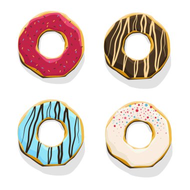 Set of four different donuts on a white background