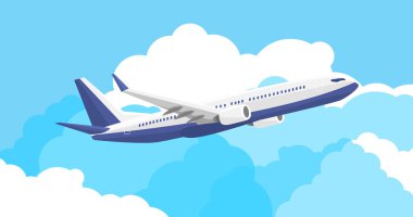  the plane takes off in against the sky and clouds