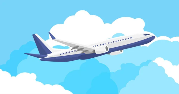 Het Vliegtuig Stijgt Tegen Lucht Wolken — Stockvector