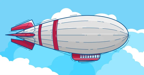 Airship Red Stripes Board Flying Clouds — 스톡 벡터