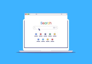 Dizüstü bilgisayarında arama servisi olan açık bir pencerenin vektör illüstrasyonu