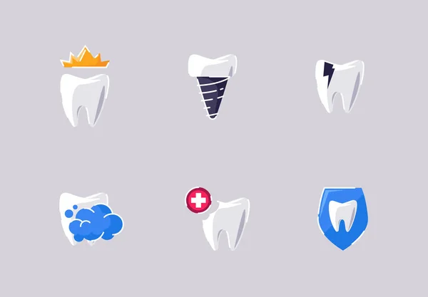 Vektor Illustration Von Farbigen Ikonen Der Zähne Für Die Zahnheilkunde — Stockvektor