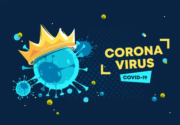   Altın taçlı koronavirüs bakterisinin vektör çizimi, tehlikeli Covid-19 virüsü.