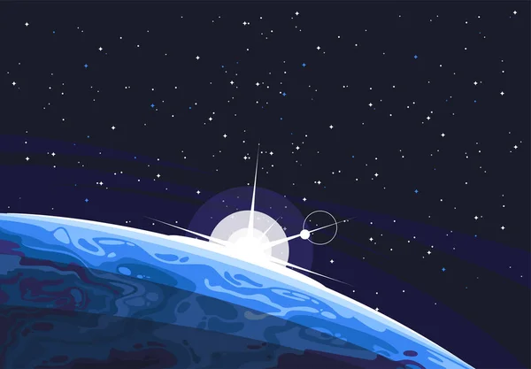 Vektorová Ilustrace Části Planety Popředí Pozadí Vesmíru Hvězd — Stockový vektor