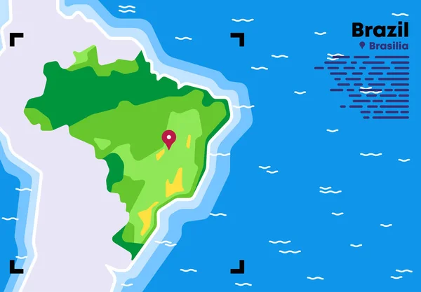 Εικονογράφηση Διάνυσμα Του Χάρτη Της Βραζιλίας Ετικέτα Της Κρατικής Πρωτεύουσας — Διανυσματικό Αρχείο