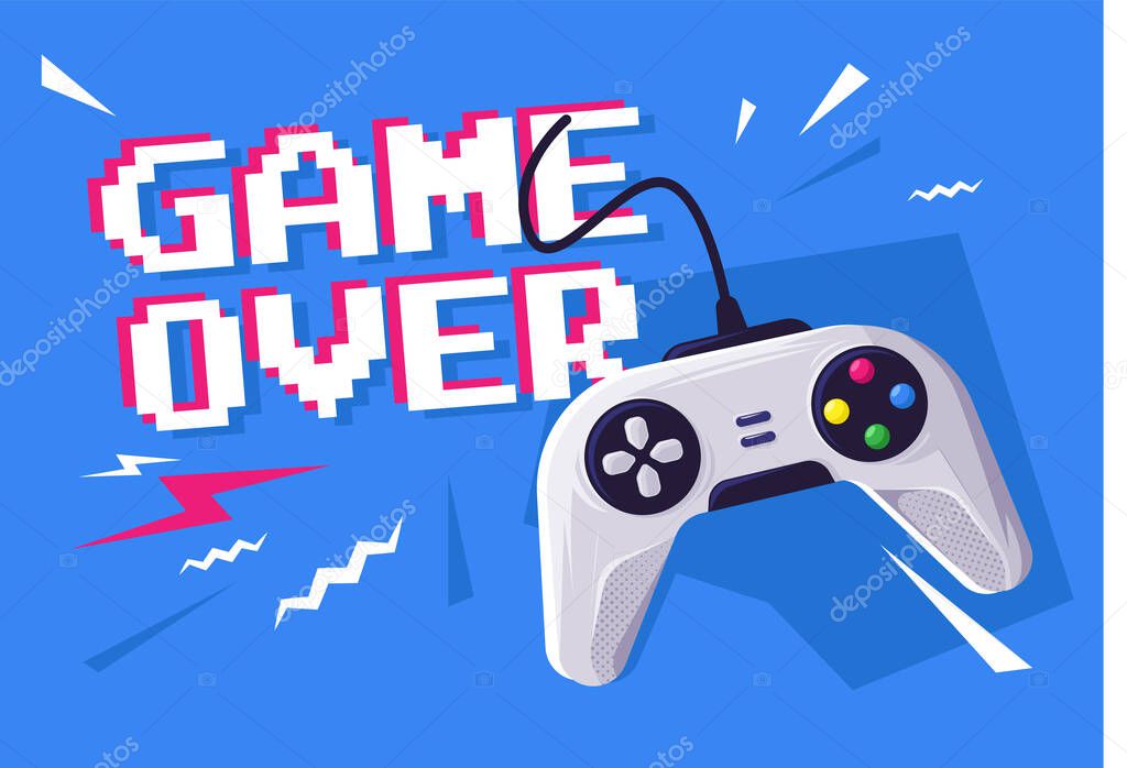   Vector illustration of a game joystick with the words game over