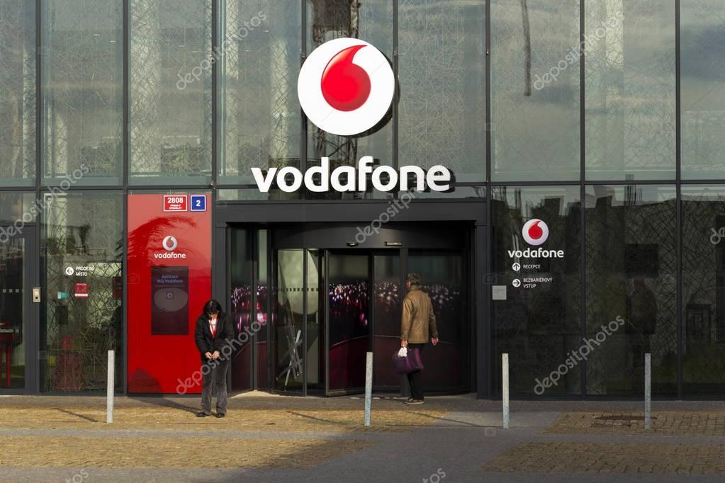 PRAGUE, CZECH REPUBLIC - NOVEMBER 7: Vodafone telecommunications company logo on Czech headquarters on November 7, 2016 in Prague, Czech republic. Vodafone India will launch 4G services across eight additional circles and 2,400 towns by March 2017.