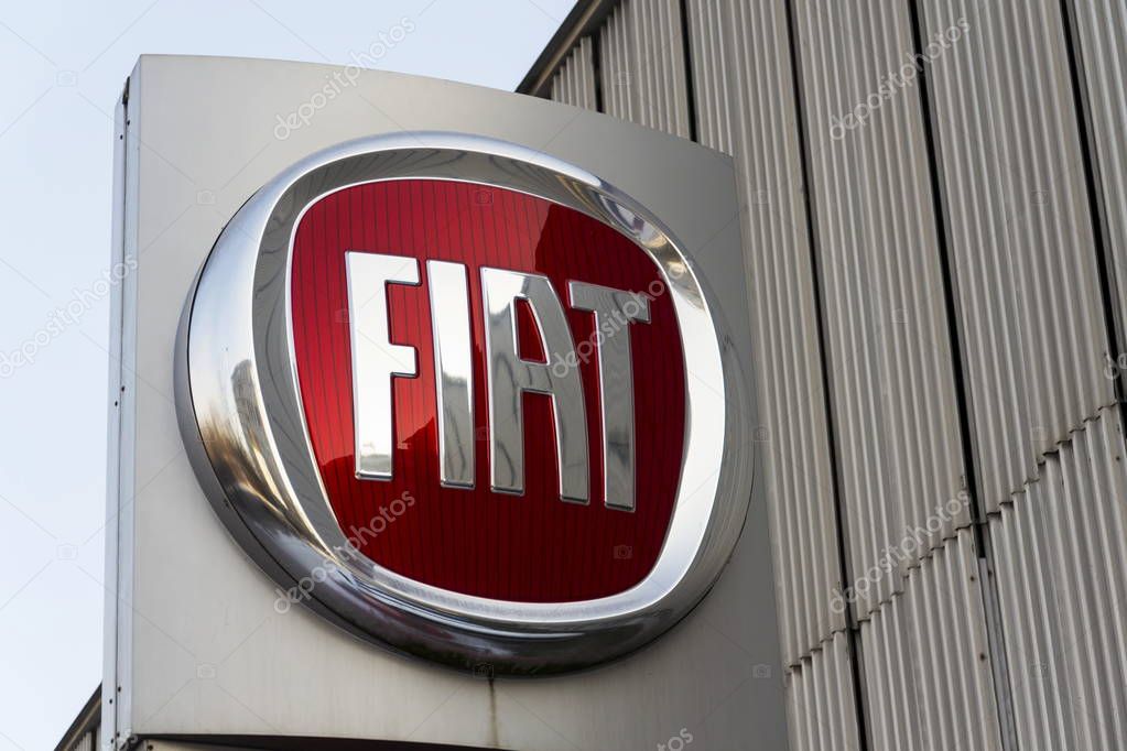 PRAGUE, CZECH REPUBLIC - JANUARY 20: Fiat group company logo on dealership building on January 20, 2017 in Prague, Czech republic. American regulator EPA investigate Fiat Chrysler for emissions cheating.