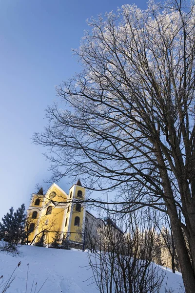 Iglesia de la Asunción en las montañas nevadas, Neratov, República Checa — Foto de Stock