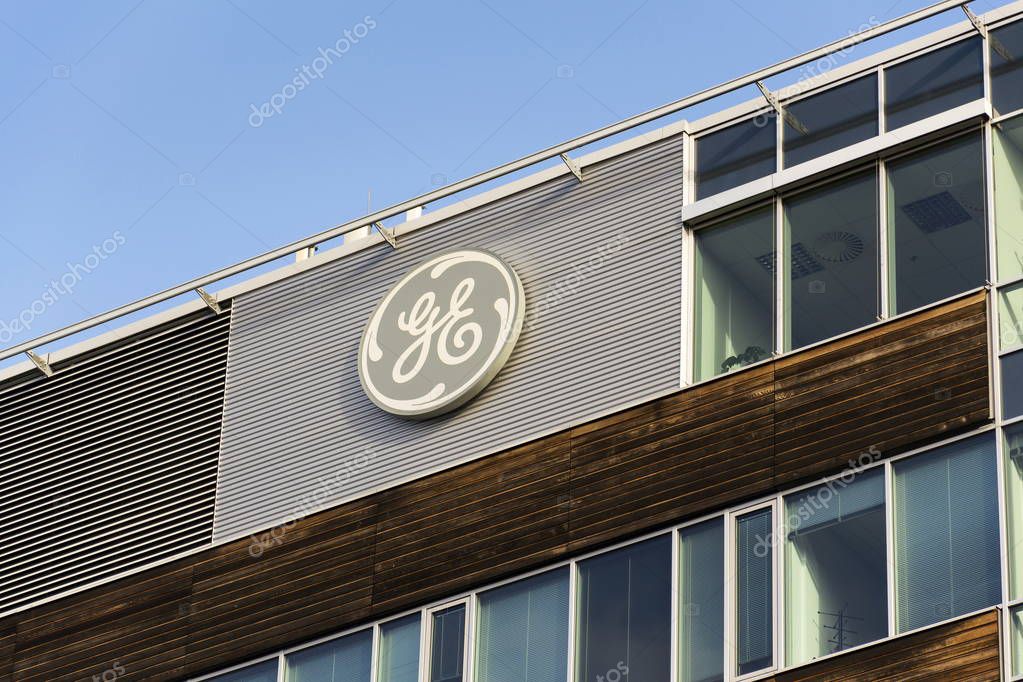 PRAGUE, CZECH REPUBLIC - FEBRUARY 5: General Electric company logo on the headquarters building on February 5, 2017 in Prague, Czech republic. GE agreed to move its in-house tax staff to an outside accounting firm.