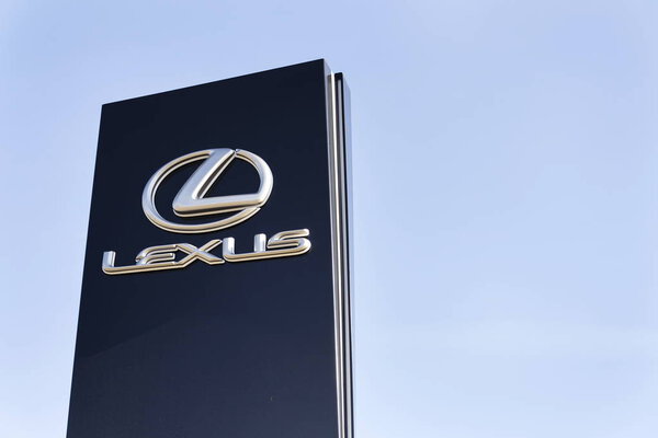 Lexus car logo in front of dealership building on February 25, 2017 in Prague, Czech republic. Lexus voted most reliable car making it the 6th consecutive victory in the U.S. dependability study. 