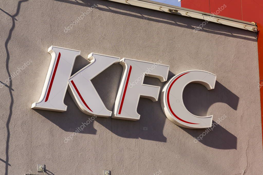 PRAGUE, CZECH REPUBLIC - FEBRUARY 25: KFC international fast food restaurant company logo on February 25, 2017 in Prague, Czech republic. KFC launches pizza on a fried chicken base.