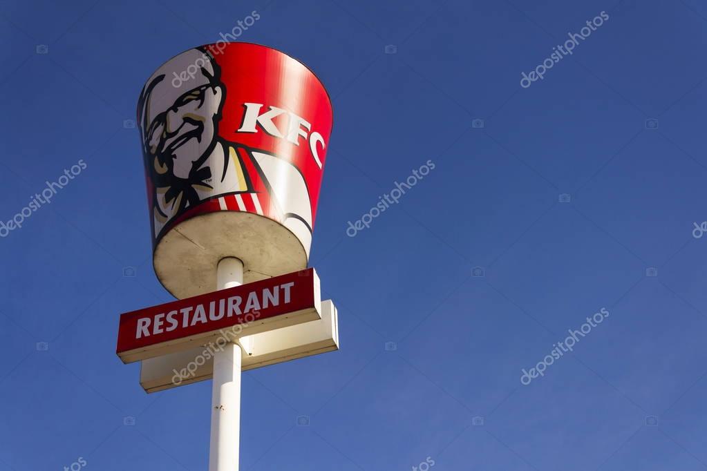 PRAGUE, CZECH REPUBLIC - FEBRUARY 25: KFC international fast food restaurant company logo on February 25, 2017 in Prague, Czech republic. KFC launches pizza on a fried chicken base.