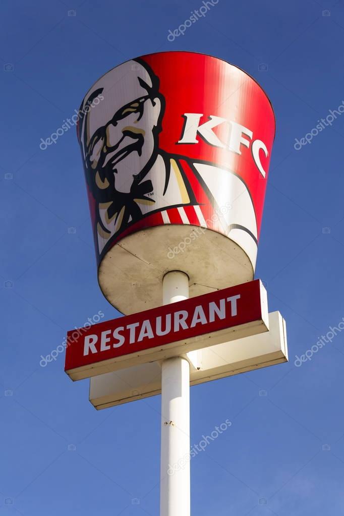 PRAGUE, CZECH REPUBLIC - FEBRUARY 25: KFC international fast food restaurant company logo on February 25, 2017 in Prague, Czech republic. KFC launches pizza on a fried chicken base.