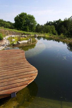 Su bitkileri arındırıcı doğal yüzme gölet ahşap iskele