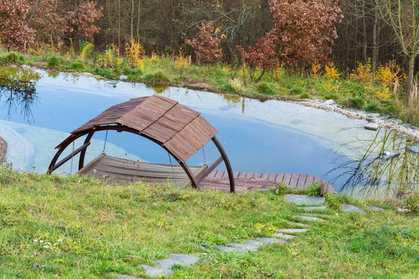 Pier Legno Grazioso Laghetto Naturale Piscina Nsp Acqua Purificante Senza — Foto Stock