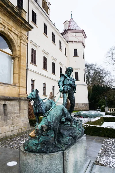 Bronze statue of dog handler at Konopiste castle, Czech Republic