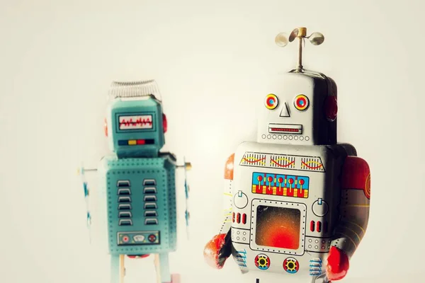 Robots Juguete Vintage Enojado Inteligencia Artificial Concepto Entrega Robótica —  Fotos de Stock