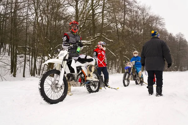 Klasterec Nad Orlici Çek Cumhuriyeti Ocak Motosiklet Skijoring Yarışçılar Yolculuk — Stok fotoğraf