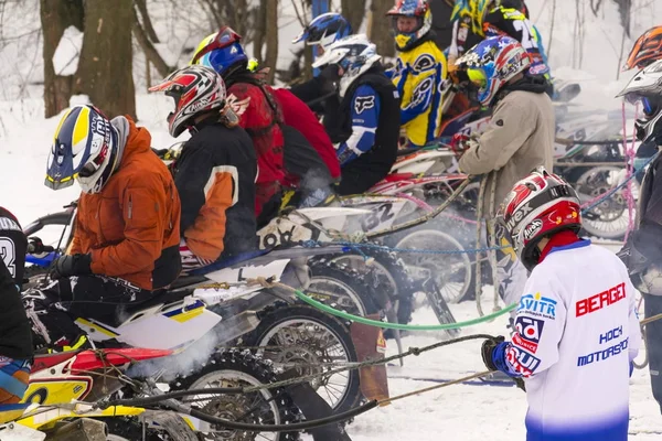 Klasterec Nad Orlici Çek Cumhuriyeti Ocak Motosiklet Skijoring Yarışçılar Yolculuk — Stok fotoğraf