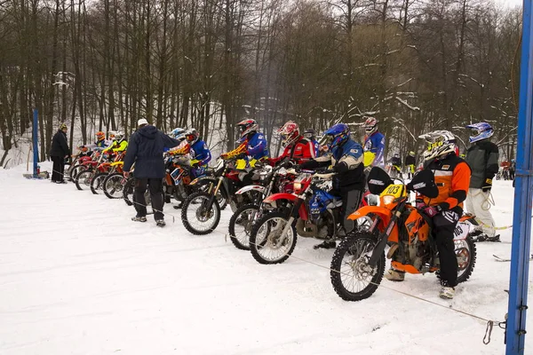 Klasterec Nad Orlici Çek Cumhuriyeti Ocak Motosiklet Skijoring Yarışçılar Yolculuk — Stok fotoğraf