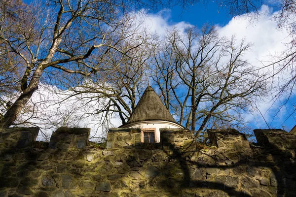 Beautiful Historic Tower Town Fortification Wall Sunny Autumn Day Tabor — Stock Photo, Image