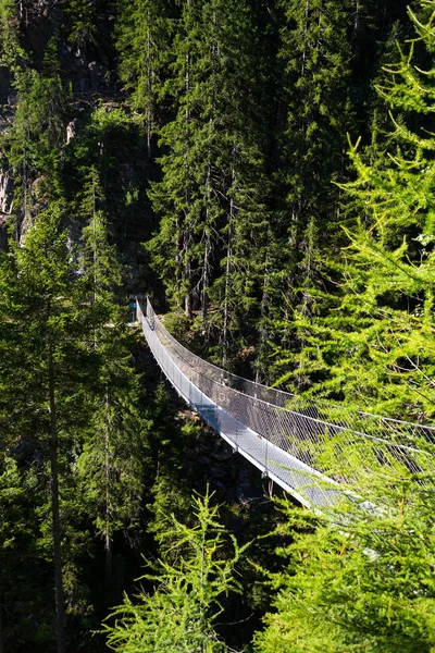 Liny Stalowe Zawieszenie Most Alpejskim Szlaku Przez Kanion Wąwóz Piekło — Zdjęcie stockowe