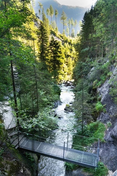 Kładka Alpejskim Szlaku Przez Kanion Wąwóz Piekło Riesach Wodospady Jeziora — Zdjęcie stockowe