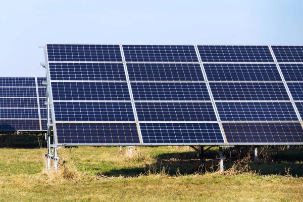 Paneles Solares Azules Granja Central Fotovoltaica Futuro Concepto Energía Innovación — Foto de Stock