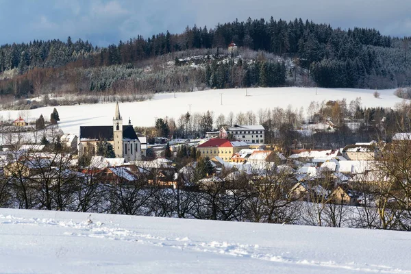 Catholic Church Birth Virgin Mary Milicin Calvary Hill Snowy Winter — Stock Photo, Image