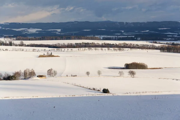 Valla Madera Paisaje Nevado Del País Del Invierno Concepto Pronóstico — Foto de Stock