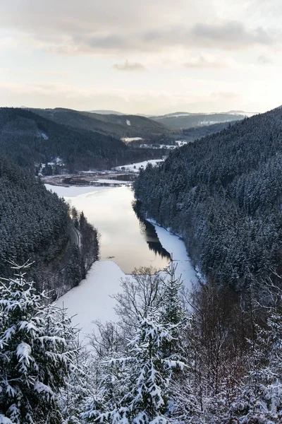 Aerial View Concrete Brezova Dam Hydroelectric Power Plant Road Karlovy — Stock Photo, Image