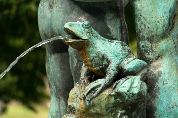 Frog Splashing Water Fountain Petrin Park Prague Czech Republic Water — Stock Photo, Image