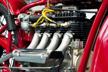 Prague, Çek Cumhuriyeti - 8 Mart 2018: Amerikan Hint dört motosiklet üzerinde 8 Mart 2018 yıl 1931 duruyor Prag, Çek Cumhuriyeti için gelen.