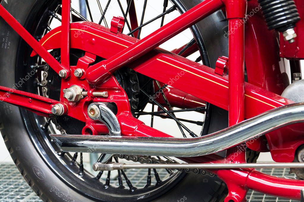 PRAGUE, CZECH REPUBLIC - MARCH 8 2018: American motorcycle Indian Four from year 1931 stands on March 8, 2018 in Prague, Czech Republic.