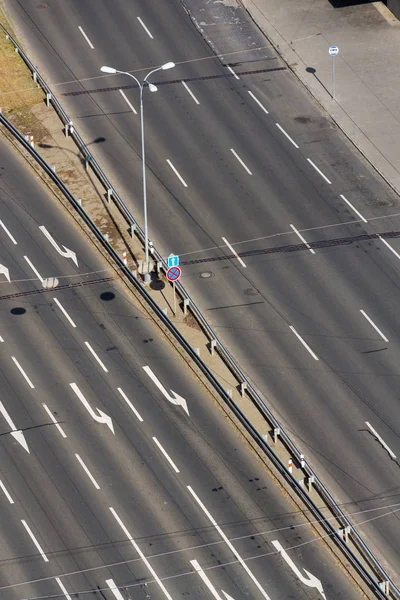 Aerial View Empty Road White Arrows Driving Lanes Autonomous Selfdriving — Stock Photo, Image