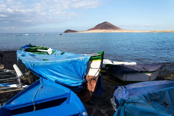 Tradiční Dřevěné Rybářské Lodě Medano Přístavu Montana Roja Pozadí Tenerife — Stock fotografie