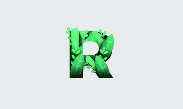手紙R紙カットスタイルデザインで緑の葉美しい装飾工芸品ホワイト背景 ベクターストックイラスト — ストックベクタ