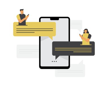 Akıllı telefon aracılığıyla iletişimin düz vektör illüstrasyon tasarımı