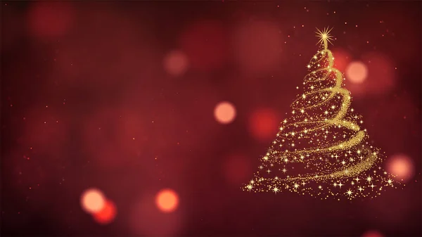 12月の冬の間 金色のギフト陽気なクリスマスツリーの赤いボケのオブジェクトの赤い色の背景テクスチャに星のイメージ — ストック写真