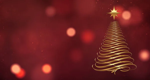 12月の冬の間 金色のギフト陽気なクリスマスツリーの赤いボケのオブジェクトの赤い色の背景テクスチャに星のイメージ — ストック写真