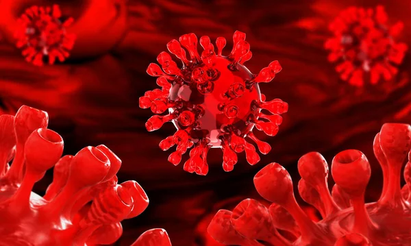 Close up macro Red virus on background creative graphic banner design corona virus disease danger pandemic outbreak alert super spread.3d randering