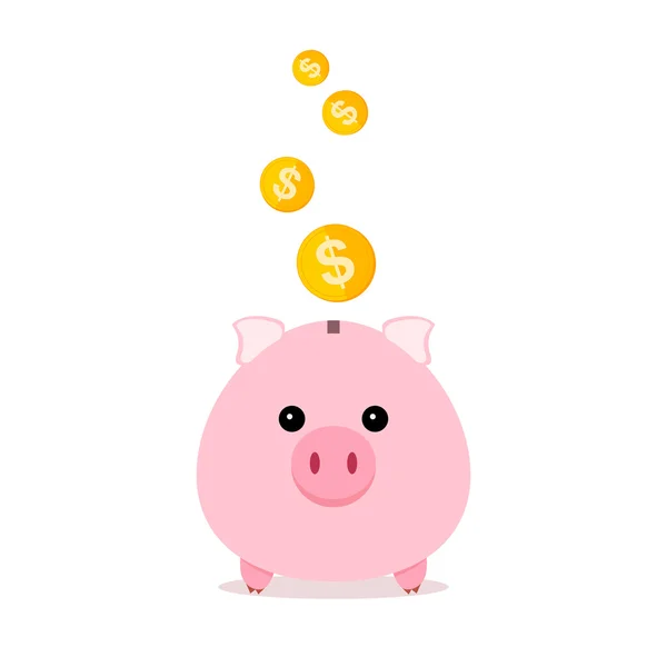 Piggy bank with falling coins. Vector illustration. — Stock Vector