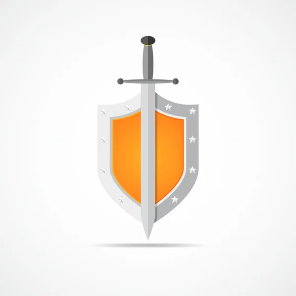 Shield and sword in flat design. Vector illustration. — ストックベクタ